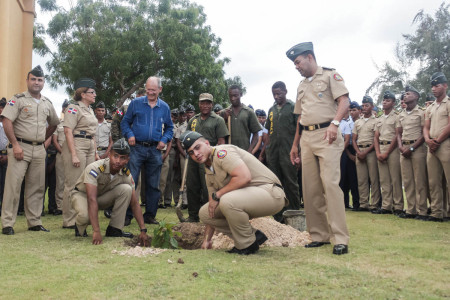 Cadets plant bird-friendly trees at Batle of Las Carreras Military Academy in the Dominican Republic.