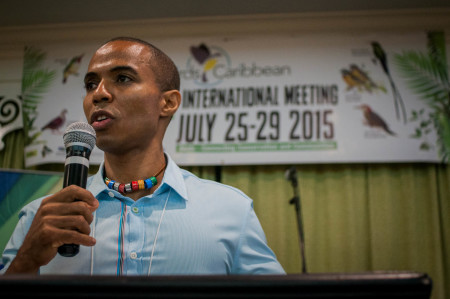 BirdsCaribbean President Leo Douglas welcomes international delegates from 33 nations. (Photo by Mark Yokoyama)