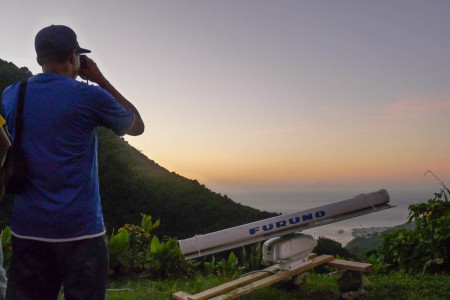 Team member Arlington James during a radar survey on Morne Diablotin in Dominica. (Photo by Adam Brown)