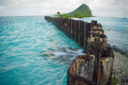 Steel bulkhead left over from the marina project will be removed. (Photo by Lisa Sorenson)