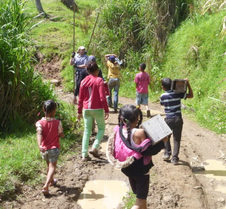 Schoolchildren helping with Golden Swallow field work