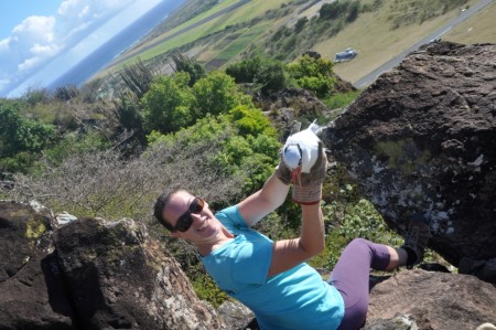 Hannah Madden with Red-billed Tropicbird in hand