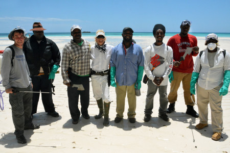 Our Casuarina pine control team at Gold Rock Beach, Lucaya National Park. (Photo © Conservian/ Maureen Lilla)