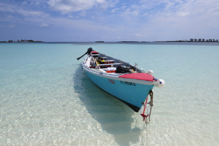 Thirty-foot longboat “Aida” was used to ferry field crew and equipment to shore. (Photo © Conservian/ Maureen Lilla)