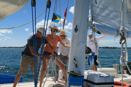 All hands on deck! Sails up! With Conservian’s volunteer crew. (Photo © Conservian/ Scott Hecker)
