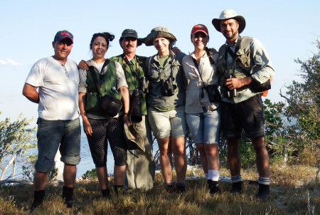 University of Havana's Bird Ecology Lab (left to right) - volunteer: Ral Gomez, Bird Ecology Lab: Alieny Gonzalez, MartÌn Acosta, Lourdes Mugica, Ianela GarcÌa-Lau, Ariam Jiménez. (photo by Jen Rock).