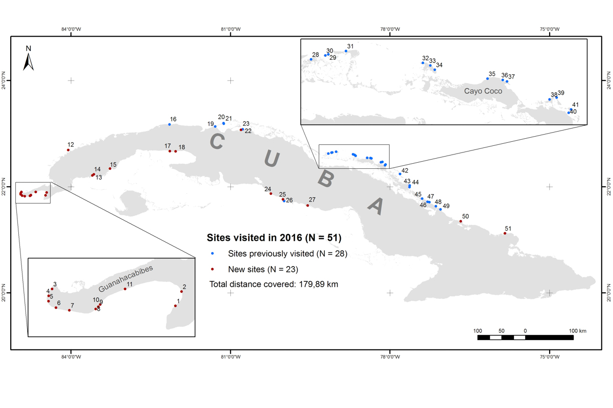 A closer look at Piping Plover survey sites in Cuba, 2016. Map courtesy of Karen Aguilar Mugica.