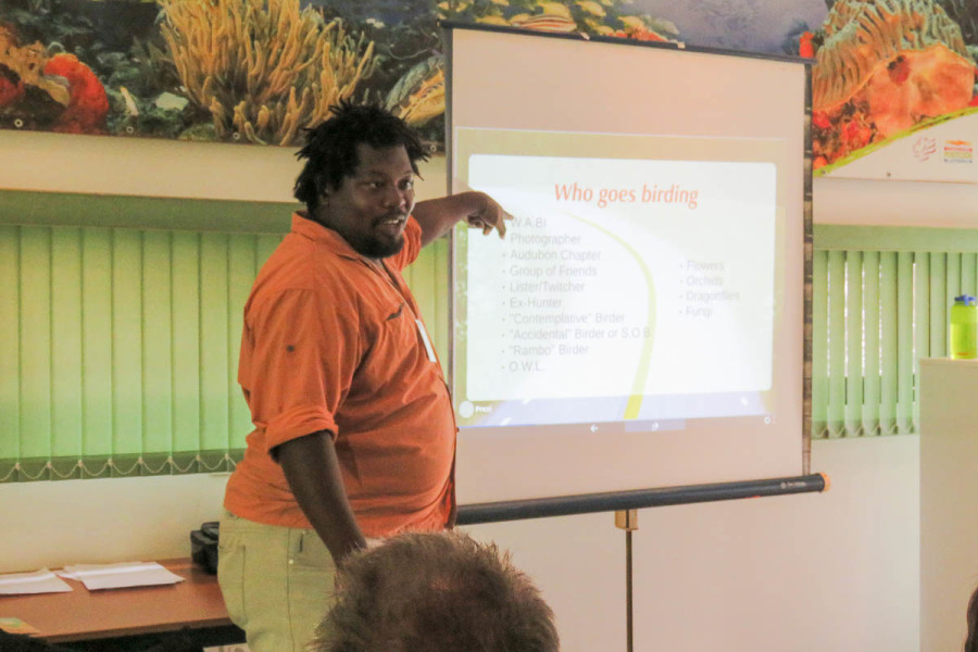 Facilitator Beny Wilson explains the birding market—the different types of birders and what they need. (photo by Lisa Sorenson)