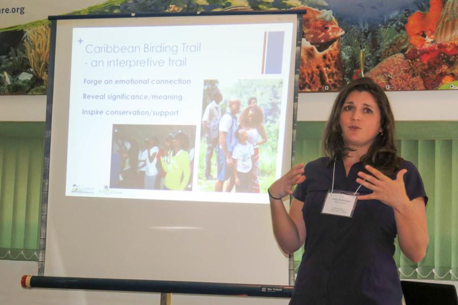 Holly Robertson, Caribbean Birding Trail (CBT) Project Manager, shares the mission and goals of the CBT. (photo by Lisa Sorenson)