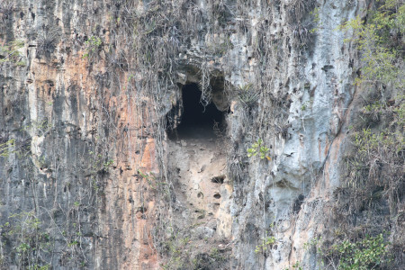 Ram Goat Cave; photo taken from Barbecue Bottom with a fixed Canon EF 400mm f/5.6L USM lens. (Photo by Justin Proctor)