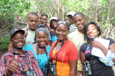 The beginning of the field trip day started with exploring the mangroves in Salt River at C-CAM's new Discovery Centre. (photo by Lisa Sorenson)