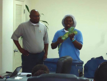 Scott Johnson, CLiC “Team Traffic” member and BNT Science Officer speaks to Bahamian and Turks  and Caicos Islands enforcers on wildlife smuggling during a workshop. (Photo courtesy of Scott Johnson)