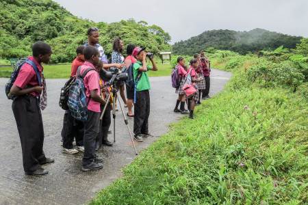 Students go birding in Dominica. (Photo by Stephen Durand)