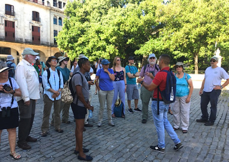With our tour guide Atíla during the walking tour of old Havana. (Photo by Ericka Gates)