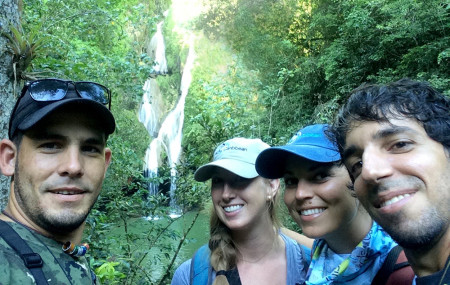 A field trip to Vegas Grande was filled with spectacular views and a cold swim. From left to right:Maydiel Cañizares, Jen Mortensen, Jessica Rozek, and Arnaldo Toledo. (Photo by Maydiel Cañizares)