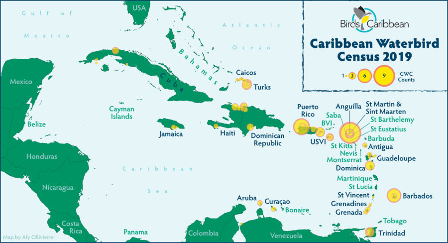 Locations of the sites surveyed during the 2019 Caribbean Waterbird Census