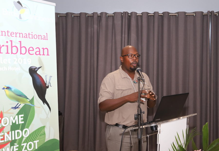 Featured speaker, Beny Wilson, did a mini-training on bird guiding and the bird tourism market during the Caribbean Birding Trail session. (photo by Fred Sapotille).