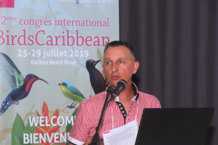 Featured speaker, Anthony Levesque, shared his excitement and many accomplishments about his work with birds on Guadeloupe. (photo by Fred Sapotille)