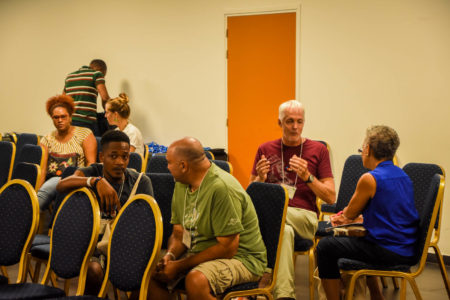 Mentor-Mentee pairs meet up a the workshop and immediately begin talking and sharing. (photo by Mark Yokoyama)