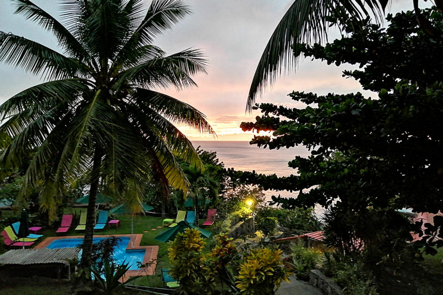 A stunning sunset seen from our hotel room balconies on our last night in Dominica