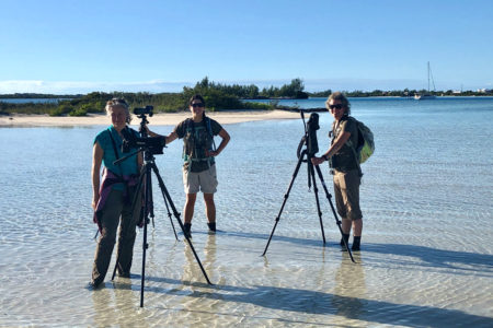 Elise Elliott-Smith, Sarah Neima, Jen Rock, surveying Little Water Cay