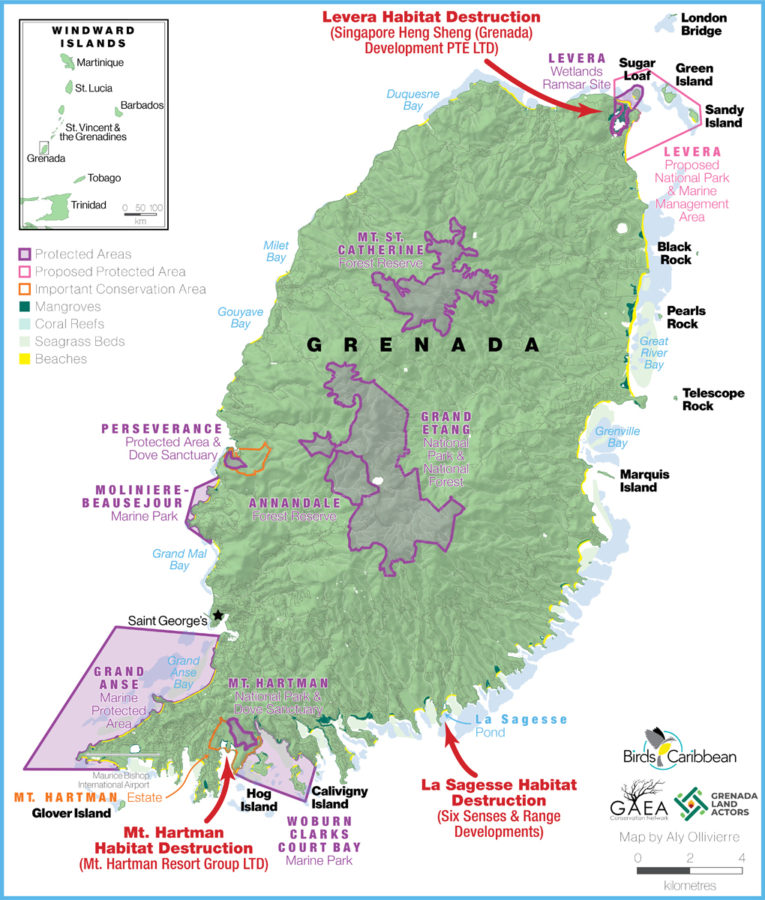 Grenada map showing developments