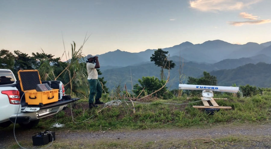 Park Ranger Jermy Schroeter at Cinchona in the Blue Mountains with radar equipment