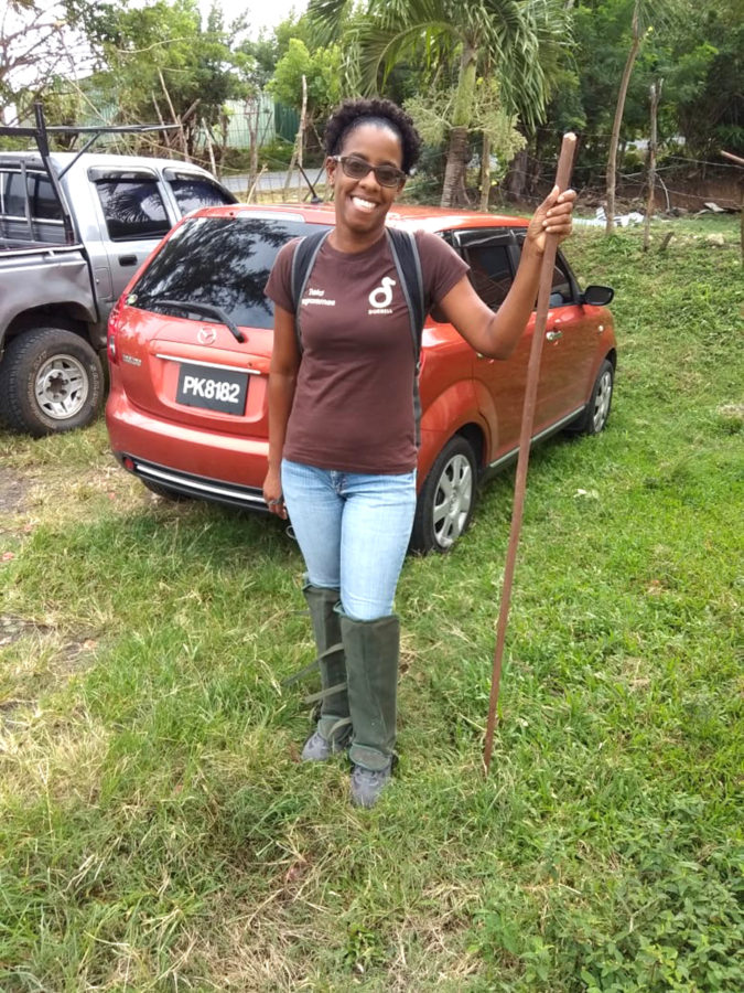 Saphira Hunt, Conservation Assistant at Saint Lucia National Trust and Durrell’s Project Officer, ready for work and moments before spotting a White-breasted Thrasher in the wild.