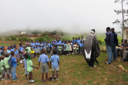 Petrel team members teaching a class on petrel biology to a school