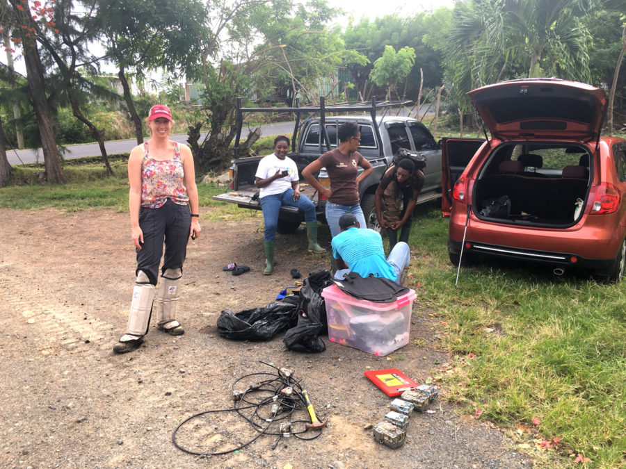 The team getting prepared to check camera traps in White-breasted Thrasher territory.