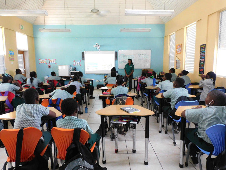 Ajhermae White giving presentation to Grade 6 class of BPS