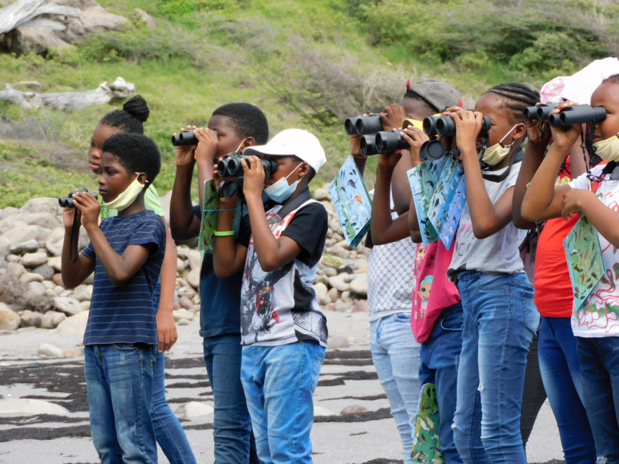 Students of the Grade 5 class of LOPS birding at Marguerita Bay 