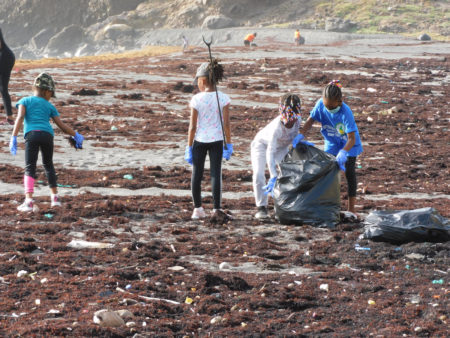 Young girls participating in the clean-up. Credit: Stephen Mendes