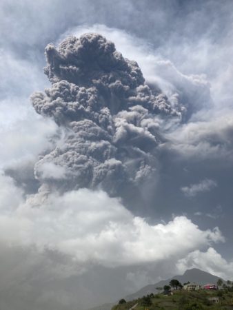 Ash plume on April 9th at 4 PM, the first day of eruptions (photo by Richard Robertson, UWI Seismic Research Centre)