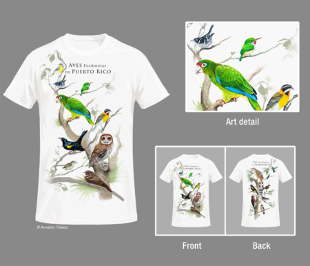 Endemic birds of Puerto Rico design for 2022 AOS-BC Conference T-shirt.