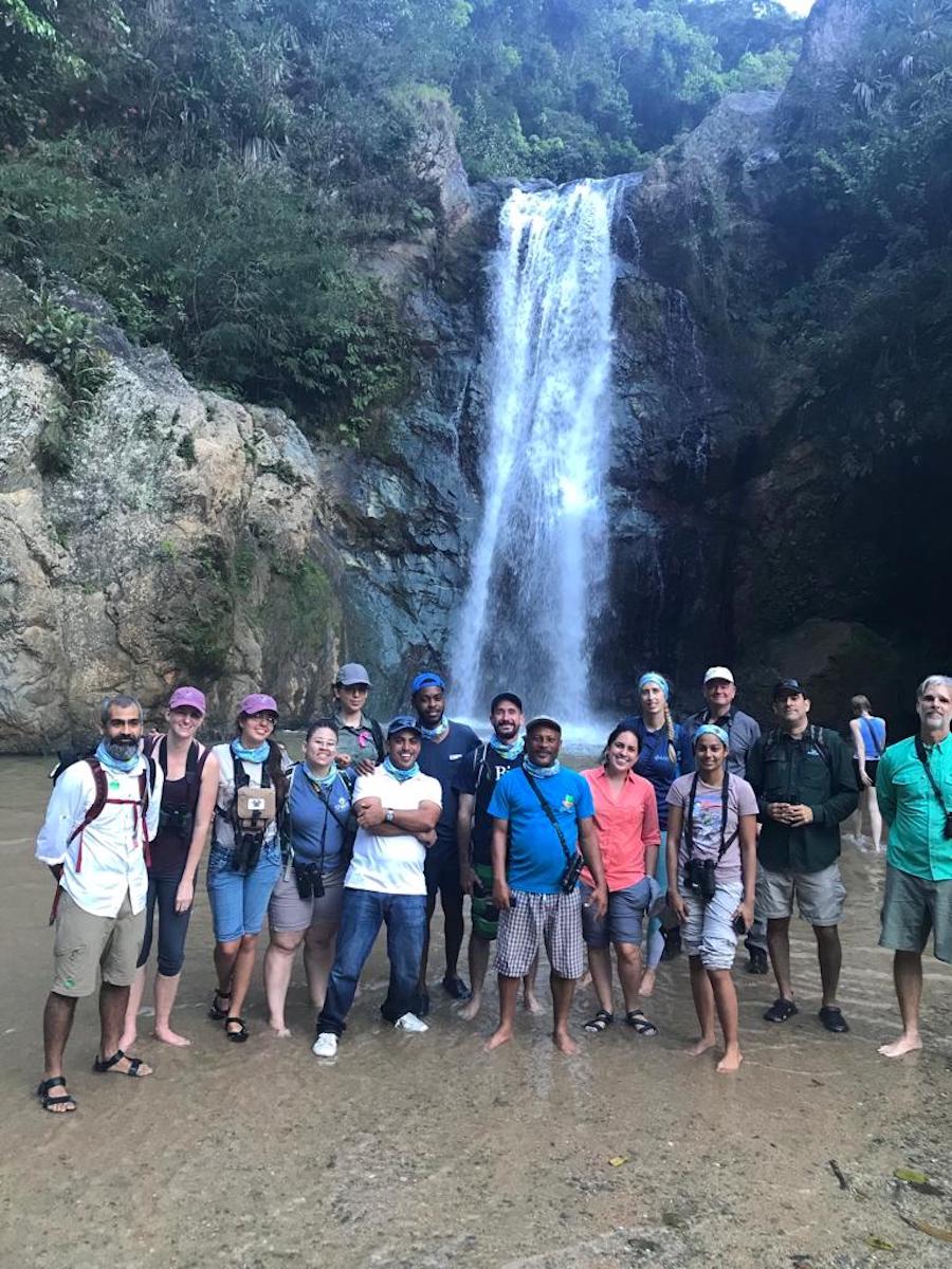 Group photo at Baiguate Waterfall, Dominican Republic.