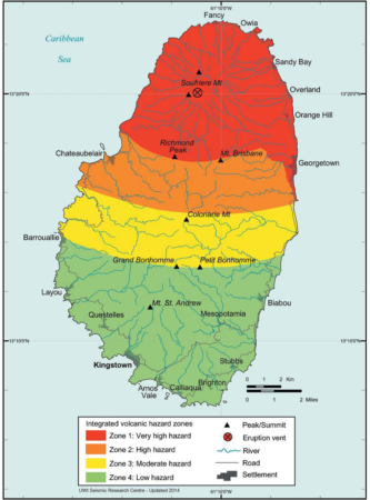 Volcanic Hazard Map sectioned into zones. 