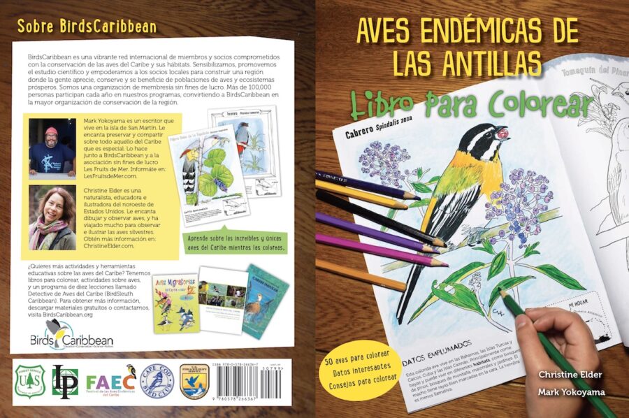 Back and Front Covers of the Endemic Birds of the West Indies Colouring Book in Spanish.