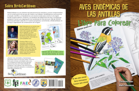 Back and Front Covers of the Endemic Birds of the West Indies Colouring Book in Spanish.