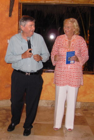 Patricia Bradley and Yves-Jacques Rey-Millet at the Birds of Cayman Islands Launch, 2013.