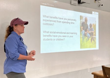 Jennifer Fee leads a discussion on the benefits of spending time outdoors.