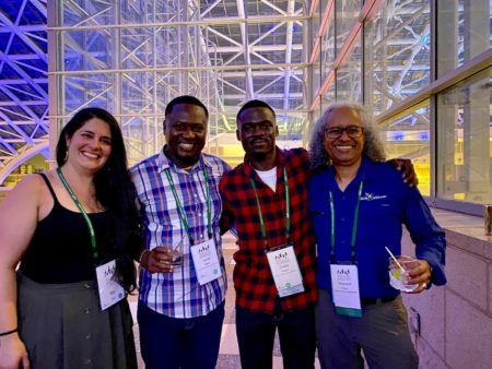 Meeting up with colleagues at the Opening Reception on the Terrace - Maya Wilson, Junel Blaise, Dodly Prosper, Howard Nelson (photo by Tahira Carter)