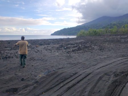Ash deposits on Wallibou in the northwest, next to the La Soufriere volcano.
