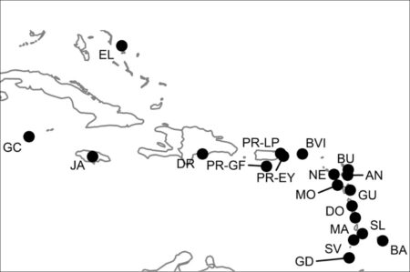 Map showing sampling locations
