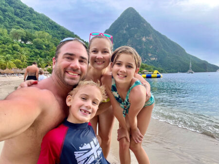Family on beach in St. Lucia